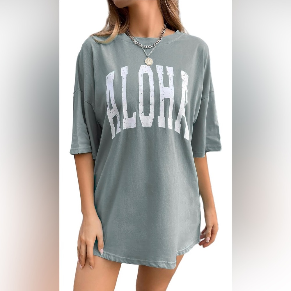 Women's Casual Crewneck Short Sleeve Oversized T Shirt Aloha Graphic Tee - XXL